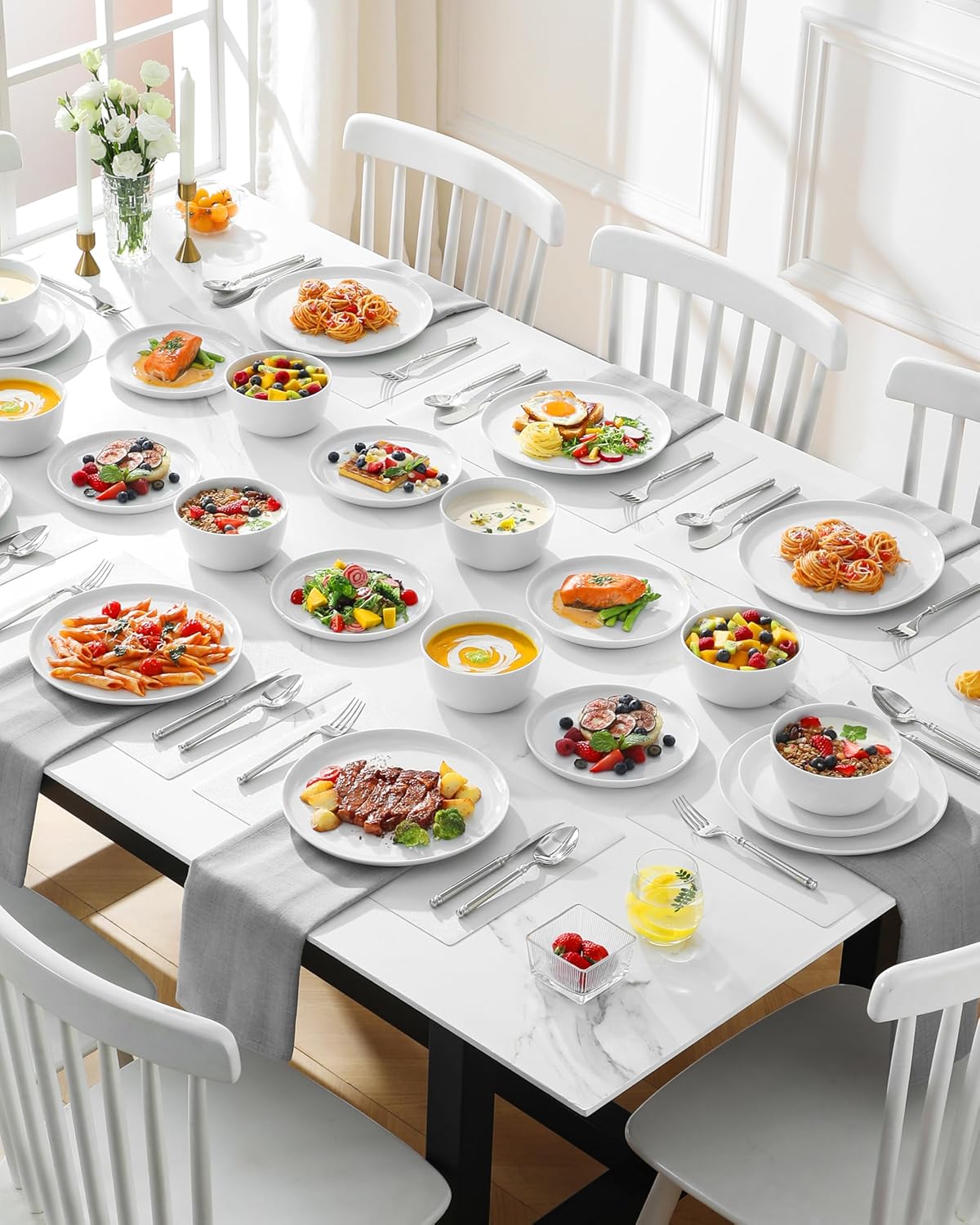 MALACASA 24-Piece Gourmet Porcelain Dinnerware Set - Premium Chip & Scratch Resistant Dishes for 8 | White LEXI Series