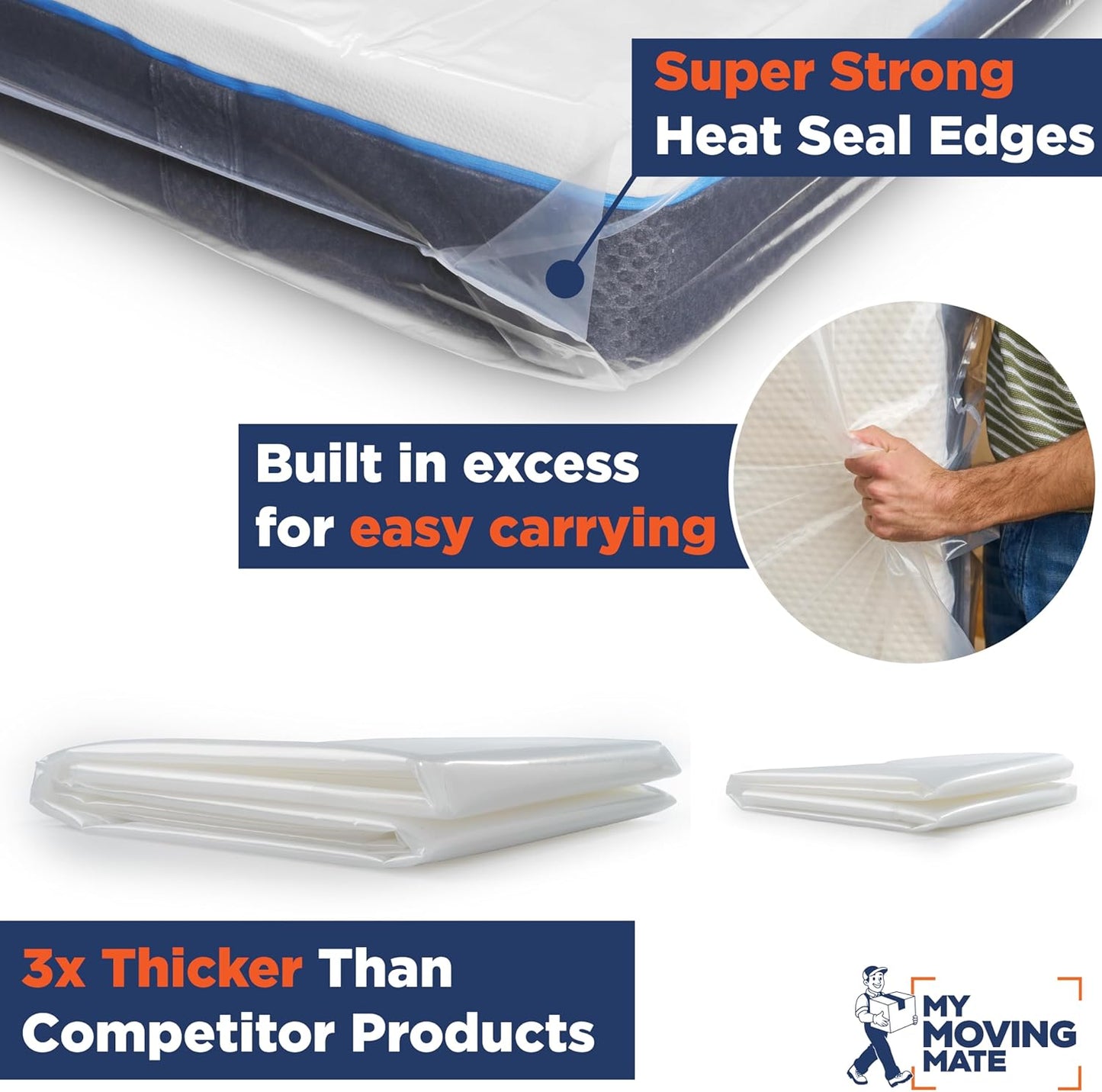 Mattress Bags for Moving - Full Size Plastic Cover for Storage & Disposal | XL 54 x 100 x 14 Inch