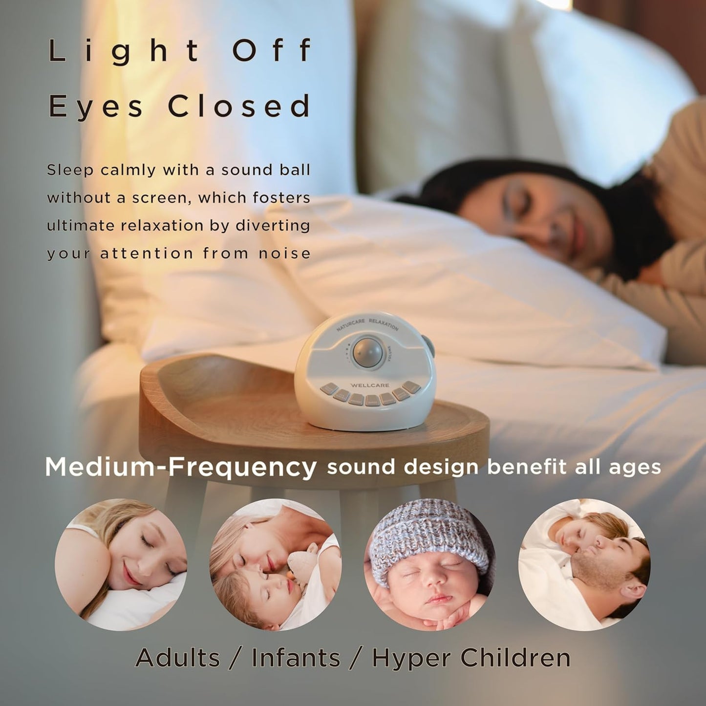 WELLCARE Sound Machine - White Noise & Nature Sounds for Sleep | Adjustable Volume & Timer