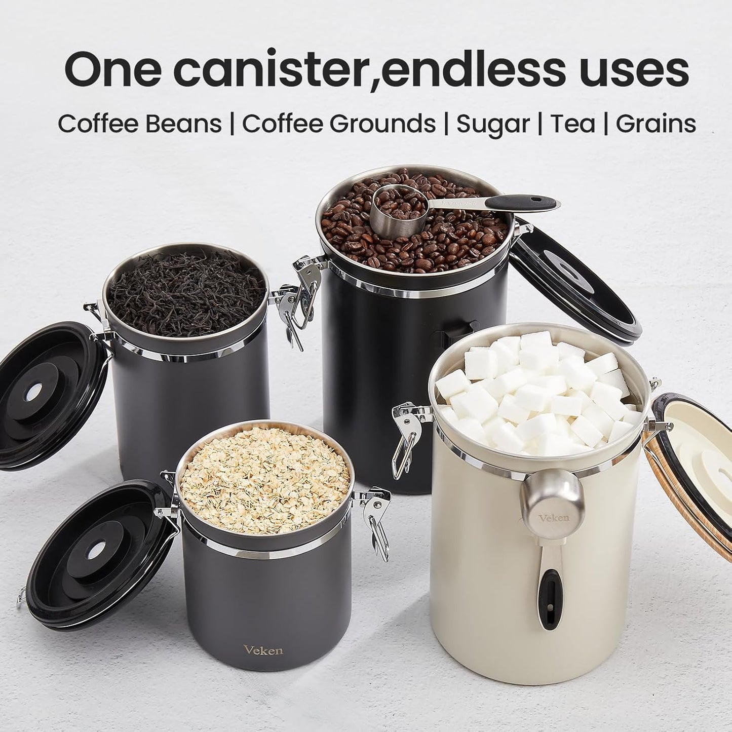 Veken Coffee Canister - Airtight Stainless Steel Food Storage Container | 39oz for Coffee, Sugar, Tea & More