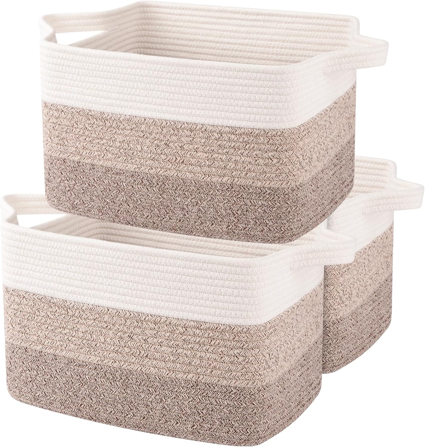 OIAHOMY Woven Storage Basket Set - Cotton Rope Baskets for Toys & Towels | Pack of 3, Gradient Yellow