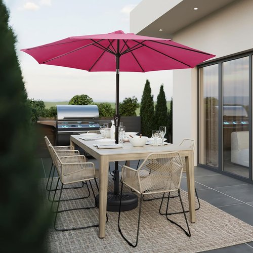 JEAREY 9FT Outdoor Patio Umbrella - Push Button Tilt & Crank | UV Protection, Waterproof - Rose Pink