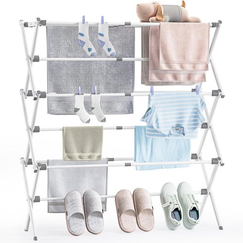 APEXCHASER Clothes Drying Rack - Foldable & Extendable Laundry Rack | Adjustable Size 14.57in-35.43inW, Rust-Resistant, Space-Saving Design