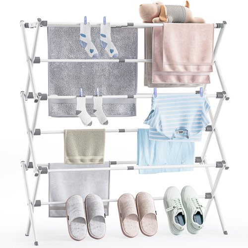 APEXCHASER Clothes Drying Rack, Foldable & Extendable Laundry Rack with Adjustable Size (14.57in-35.43inW), Space-Saving, Rust-Resistant Frame & Floor Protection for Indoor/Outdoor Use, White
