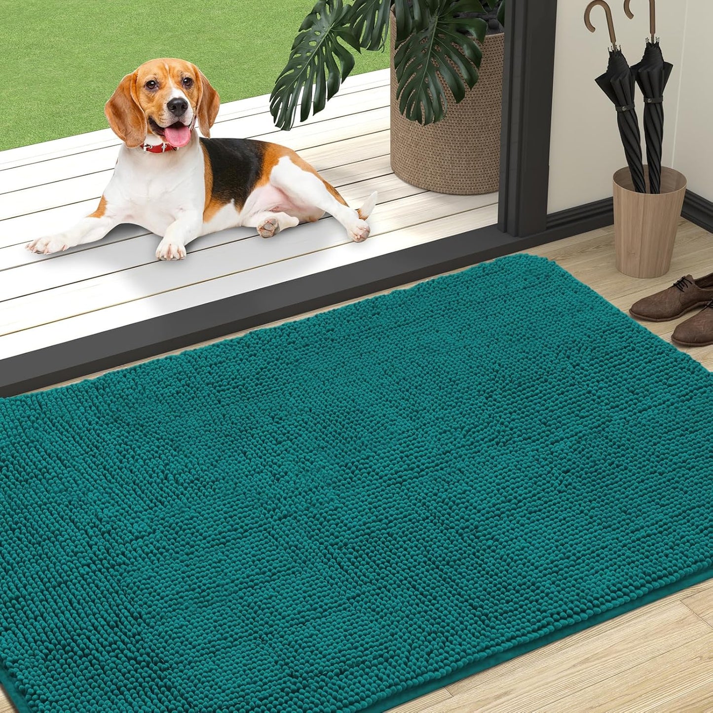 OLANLY Dog Door Mat - Absorbent Non-Slip Washable Doormat for Muddy Paws | 47x32, Lake Blue