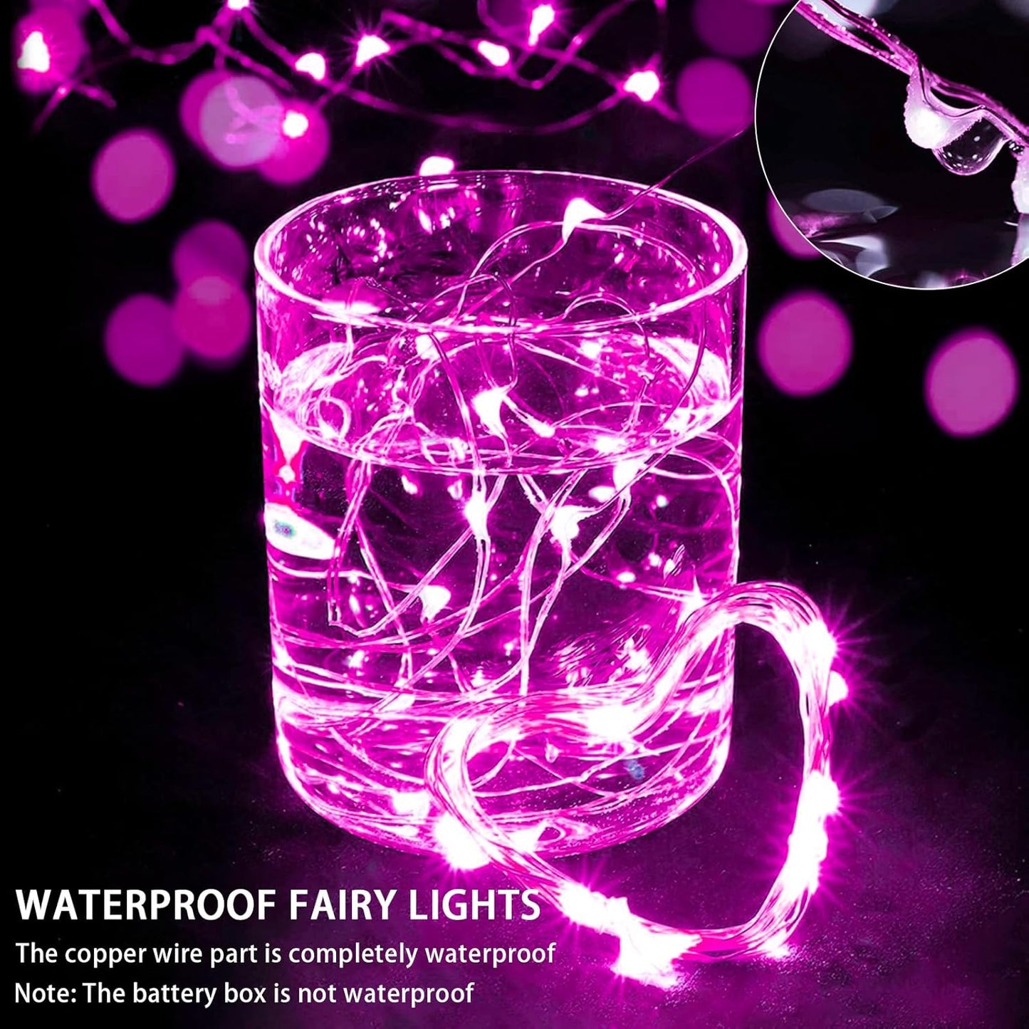 Skiennix 24 Pack Pink Fairy Lights - 7Ft 20 LED Twinkle String Lights | Battery Operated & Waterproof for Parties, Weddings, and Decor