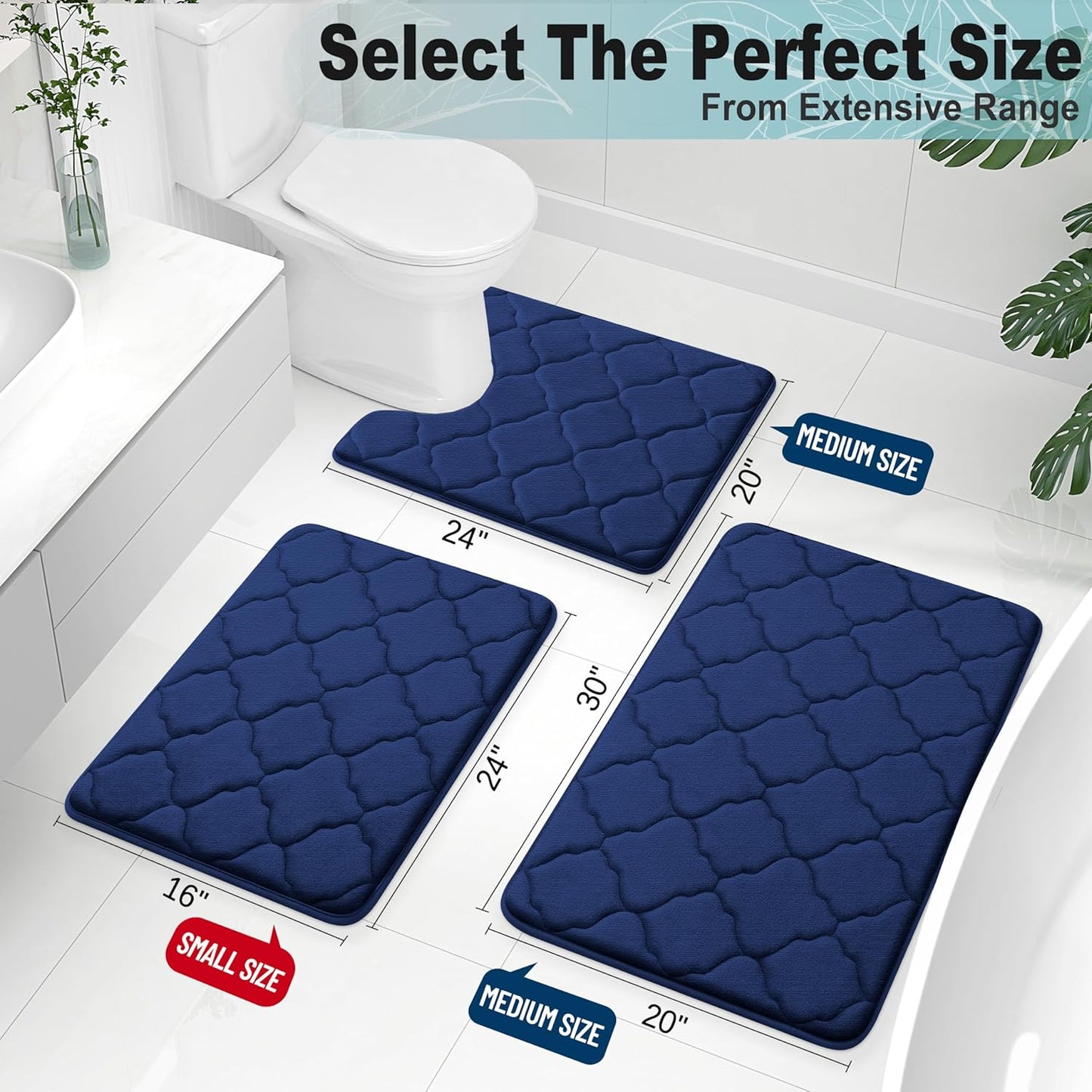 OLANLY Memory Foam Bath Mat Rug - Ultra Soft, Absorbent & Non-Slip | 24x16 Navy Bathroom Carpet