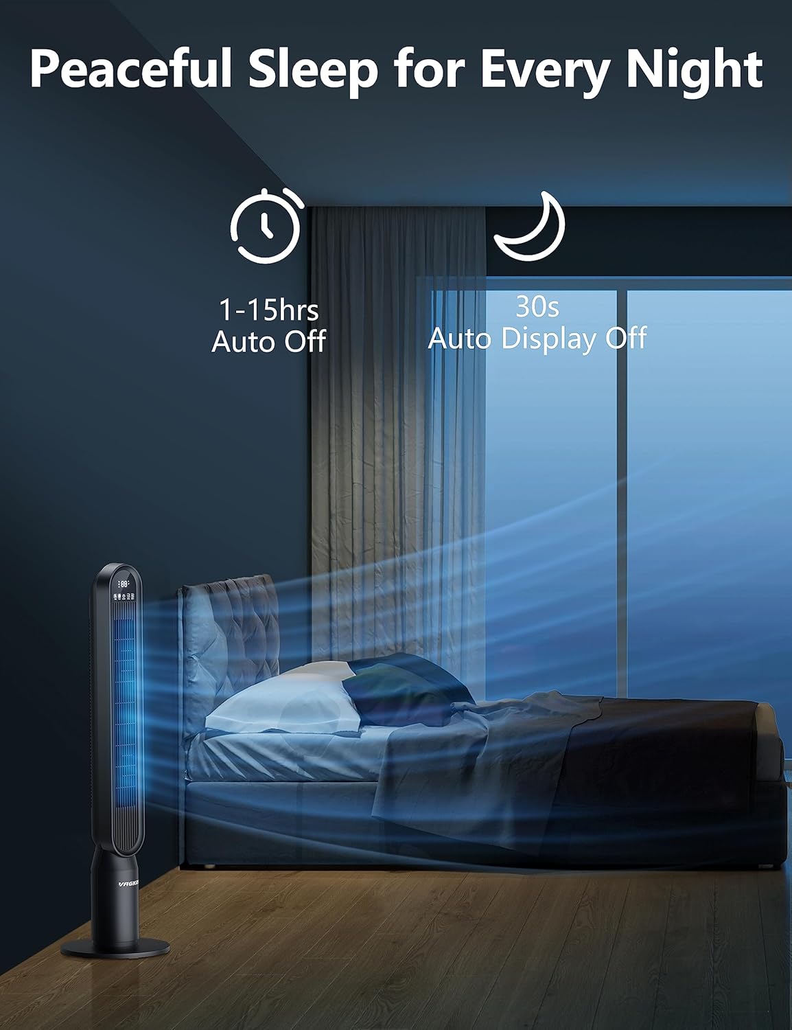 VAGKRI 42-Inch Tower Fan - Quiet Bladeless Indoor Fan with 135° Oscillation & Remote Control | 4 Modes, 4 Speeds, 15H Timer