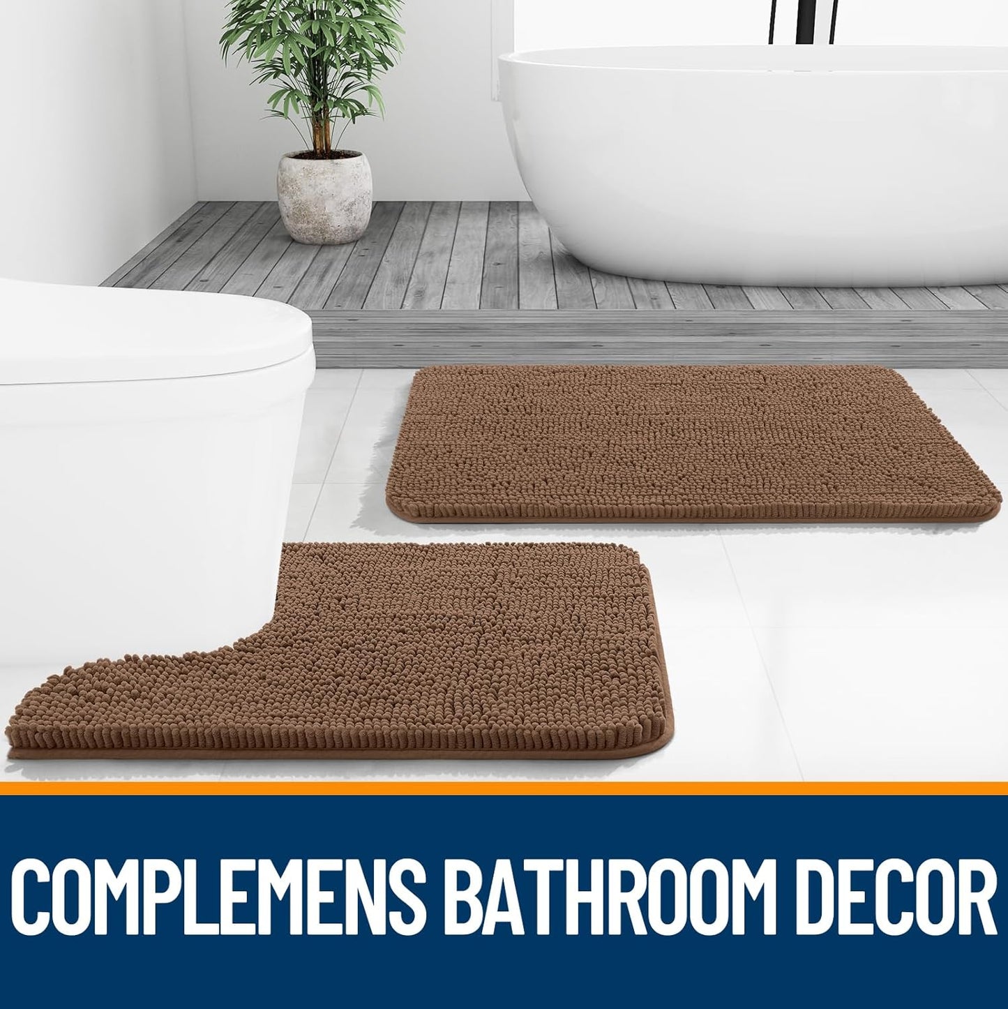 OLANLY Bath Rugs - Extra Soft Chenille, Quick-Dry & Absorbent | 30x20 Mocha Machine Washable Mats