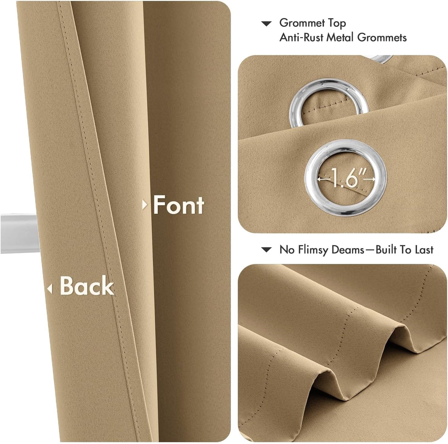 MIULEE Blackout Curtains - Taupe Brown Thermal Insulated Drapes | 84 Inches Long, Noise Reduction, 2 Panels