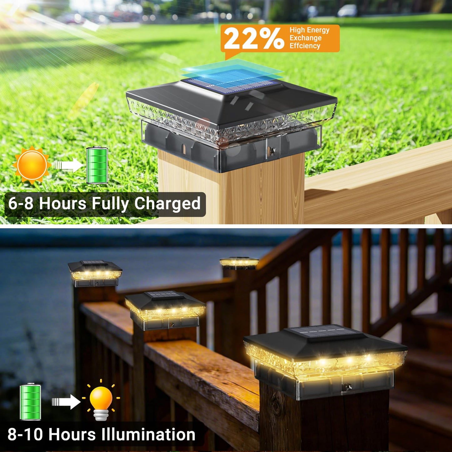 btfarm 4x4 Solar Post Cap Lights Outdoor, 16 Pack Fence Deck Post Lights Solar Powered, 2 Modes 16 LED Waterproof Black Outside Light Fit 3.5x3.5 4 x 4in Wooden/Vinyl Posts for Porch Patio Garden