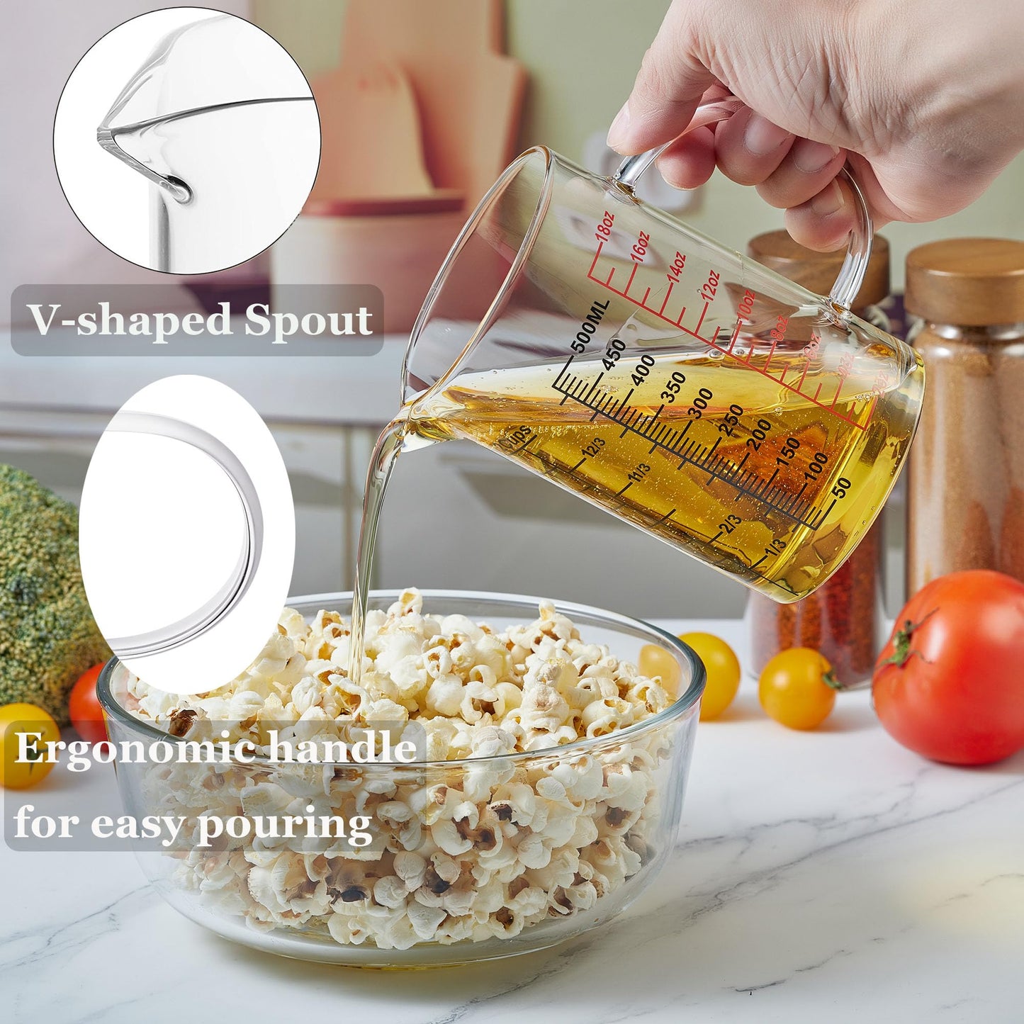 Ackers BORO3.3 Glass Measuring Cup-[Insulated handle | V-Shaped Spout]-Made of High Borosilicate Glass Measuring Cup for Kitchen or Restaurant, Easy to Read, 1000 ML (32 Oz, 4 Cup)