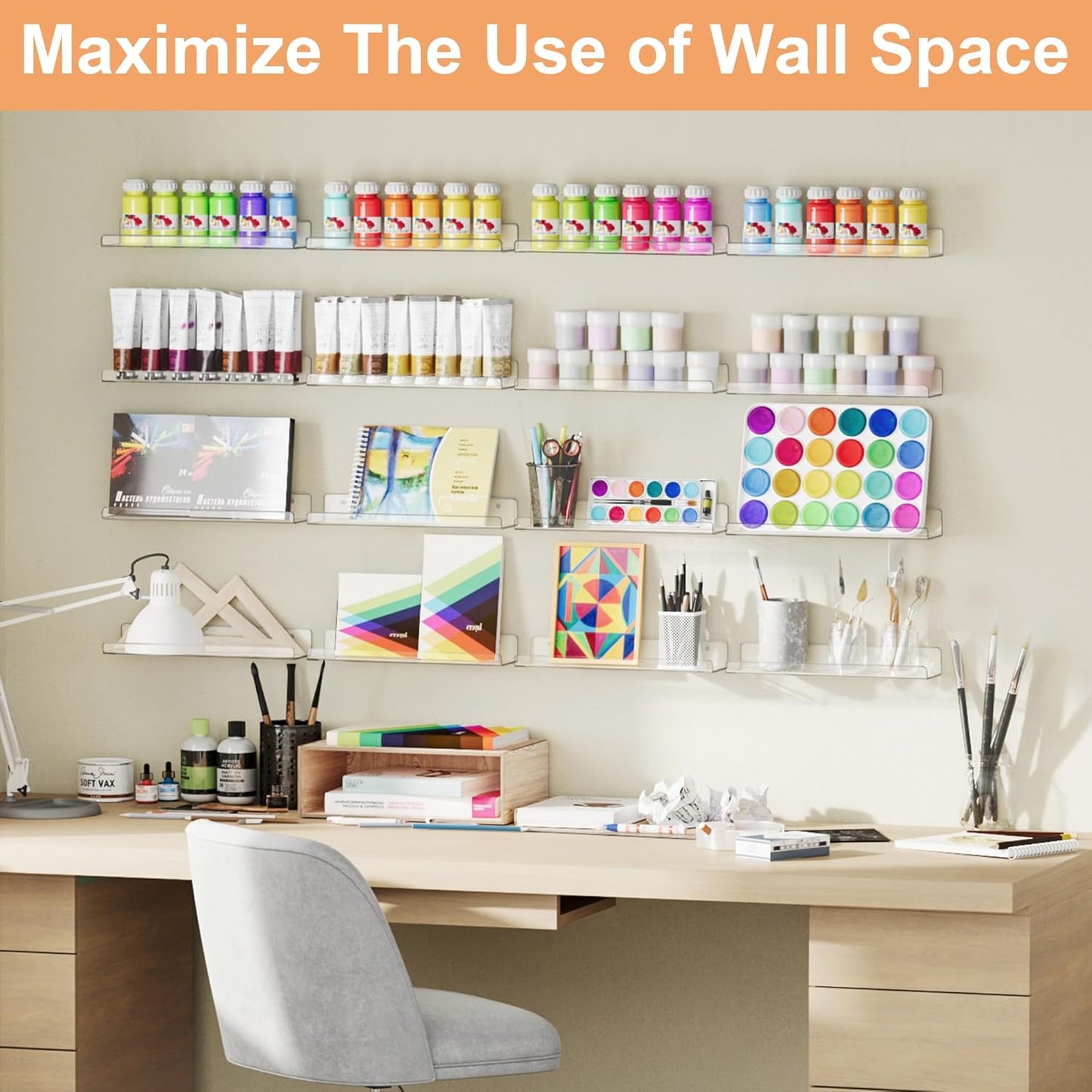 Upsimples 10 Pack Acrylic Shelves - Clear Wall Organizer for Toys, Perfume & Books | 15" Display Shelf
