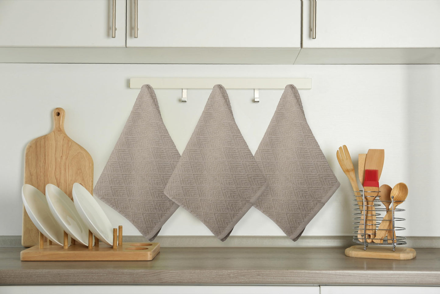 Lenenz Kitchen Towels - Pack of 6 Dish Towels for Kitchen 18'' x 28'' - 100% Cotton Super Plush Kitchen Towel and Dishcloths Sets - Kitchen Hand Towels for Quick Drying (Taupe), KT025