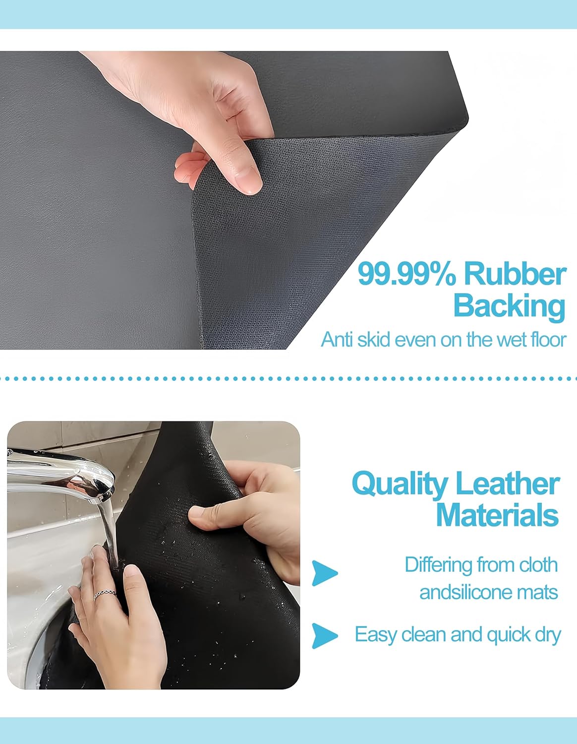 Skiennix Dish Drying Mat - Non-Slip Rubber Backed, Stain Resistant, 12"x19", Grey