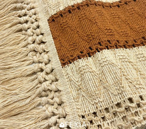 FEXIA Boho Table Runner for Home Decor with Tassels 60 Inches Long,Caramel Farmhouse Rustic Table Runner Macrame Burlap Table Decoration for Living Room Bridal Shower(12x60 Inches)