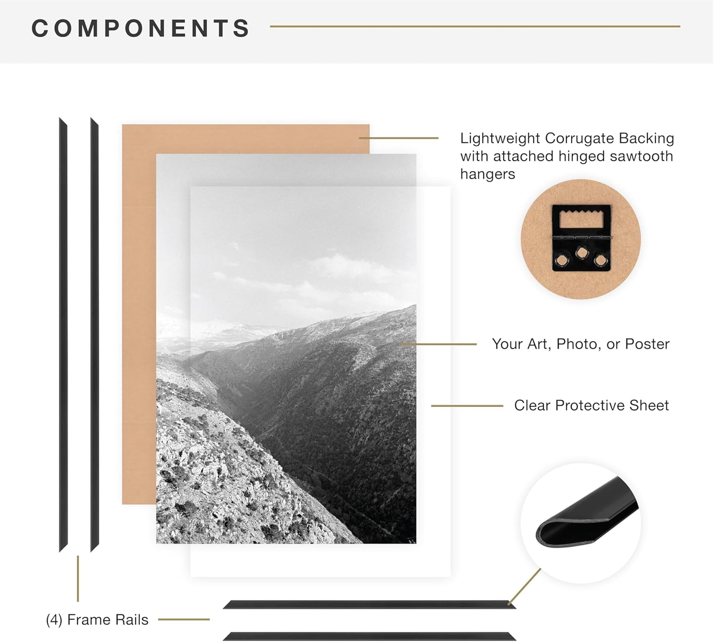 MCS Original Poster Frame - 24x36 Black Lightweight Vertical & Horizontal Picture Frame | 6-Pack for Art Prints & Gallery Walls