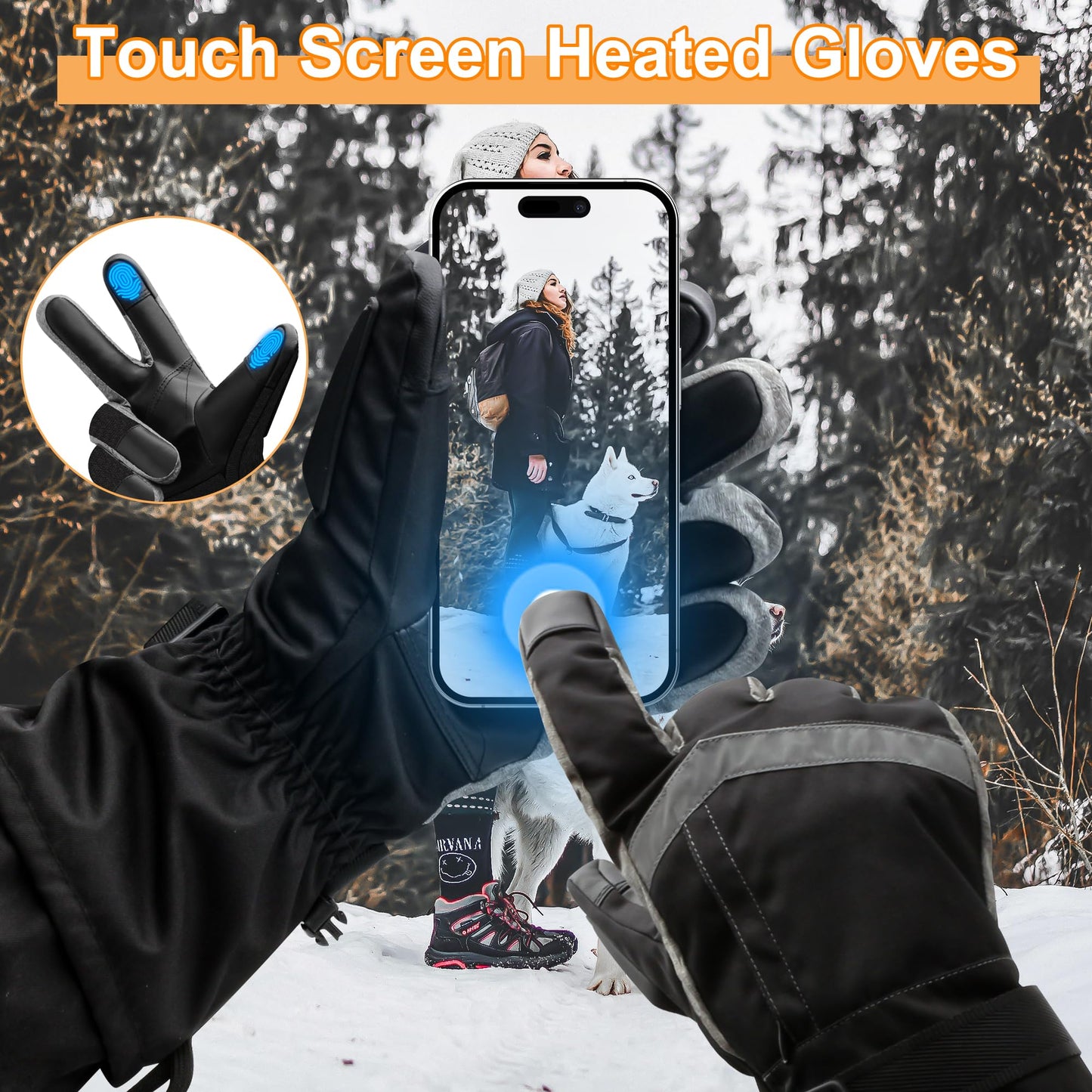 Rabbitroom Upgraded 5V 6000mAh Rechargeable Heated Gloves for Men Women, 3 Heating Levels Waterproof Non-Slip Design Ideal Hand Warmers Perfect for Hunting Skiing Driving Fishing Outdoor Work(Medium)