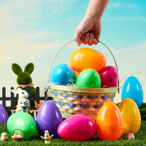 JOYIN 12 Pcs Large Plastic Easter Eggs, 6 Inches Colorful Jumbo Eggs Fillable for Easter Themed Hunt Basket Stuffers Fillers Filling Treats Party Favor Classroom Prize Supplies