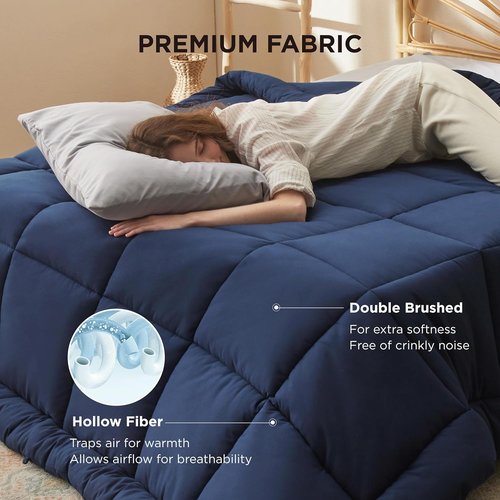 Bedsure Comforter Duvet Insert - All Season King Size Quilted Down Alternative Bedding, Navy Blue 90 x 102 Inches