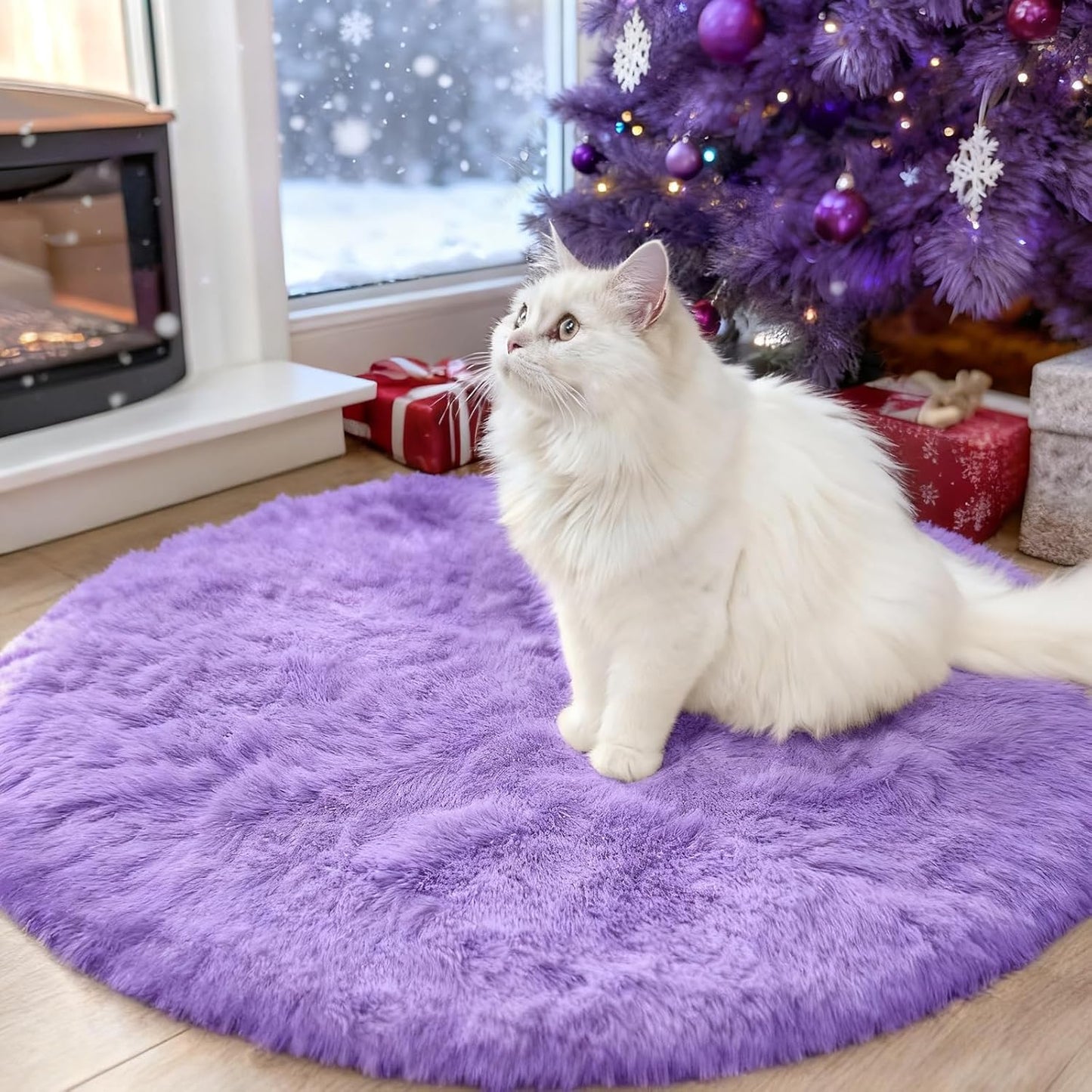 OLANLY Purple Round Area Rug - Soft & Fluffy Shaggy Carpet, 3 ft Circle for Bedroom & Living Room Decor