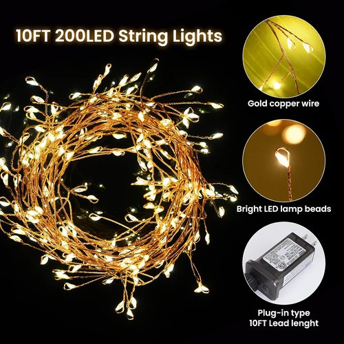 Dailyart 200 LED Fairy Lights - Warm Twinkle String Lights with Remote & Timer | 10Ft Gold Wire for Bedroom & Party Decor