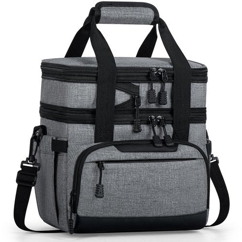 HORJONES Large Lunch Box for Men/Women Dual-Compartment Insulated Lunch Bag,Adults Expandable Leakproof Cooler Bag Lunch Tote with Adjustable Shoulder Strap for Work Camping Picnic,Grey 24-Can(14L)