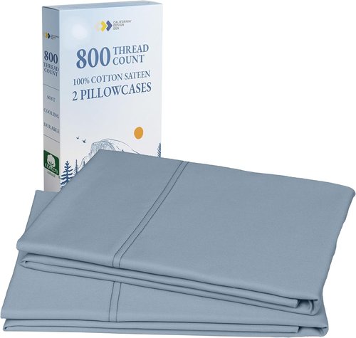 Heirloom 800 Thread Count 100% Cotton Sateen Pillow Cases - Soft & Smooth King Size (Dusty Blue)