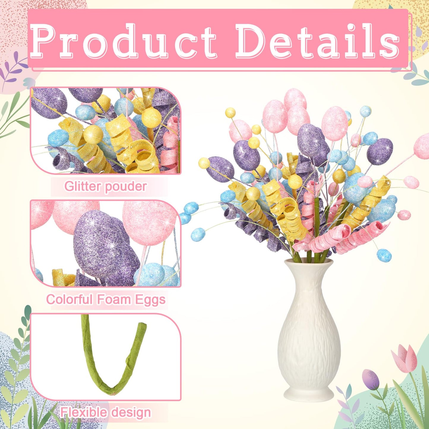 Norme 6 Pcs Easter Picks Decoration 15.7 Inch Egg Flower Picks Easter Egg Tree Branches Artificial Twig Branch Arrangement Centerpiece Celebration Home Vase Decor Blossom Branches for Spring