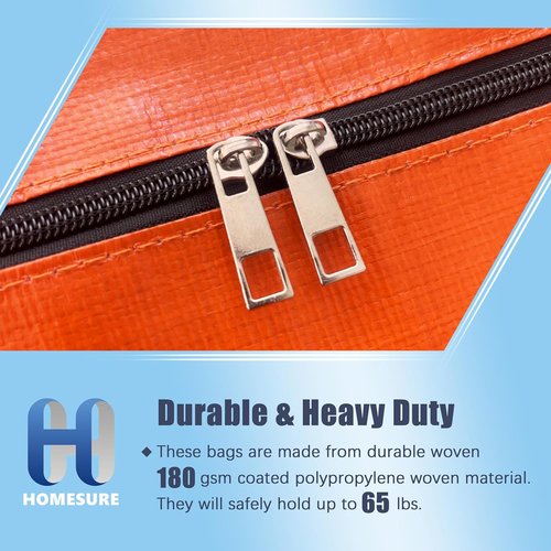 HOMESURE Large Water-Resistant Moving Bags - 8 Pack Heavy-Duty Storage Totes with Zippers & Handles | Space-Saving Design (Orange)
