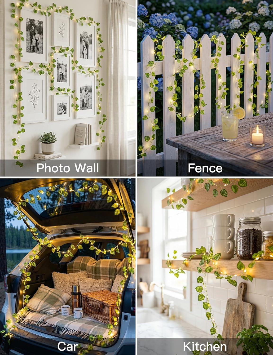 Suddus Vines with Fairy Lights - 33ft 100 LED Watermelon Leaves String Lights | Battery & USB Powered, Remote Control for Indoor Decor