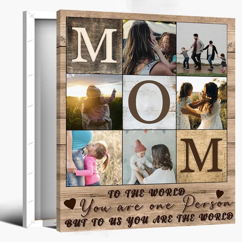 CSWMZQZY Custom Rustic Canvas Prints - Personalized Photo Collage Wall Art for Mother's Day | Unique Gift for Mom