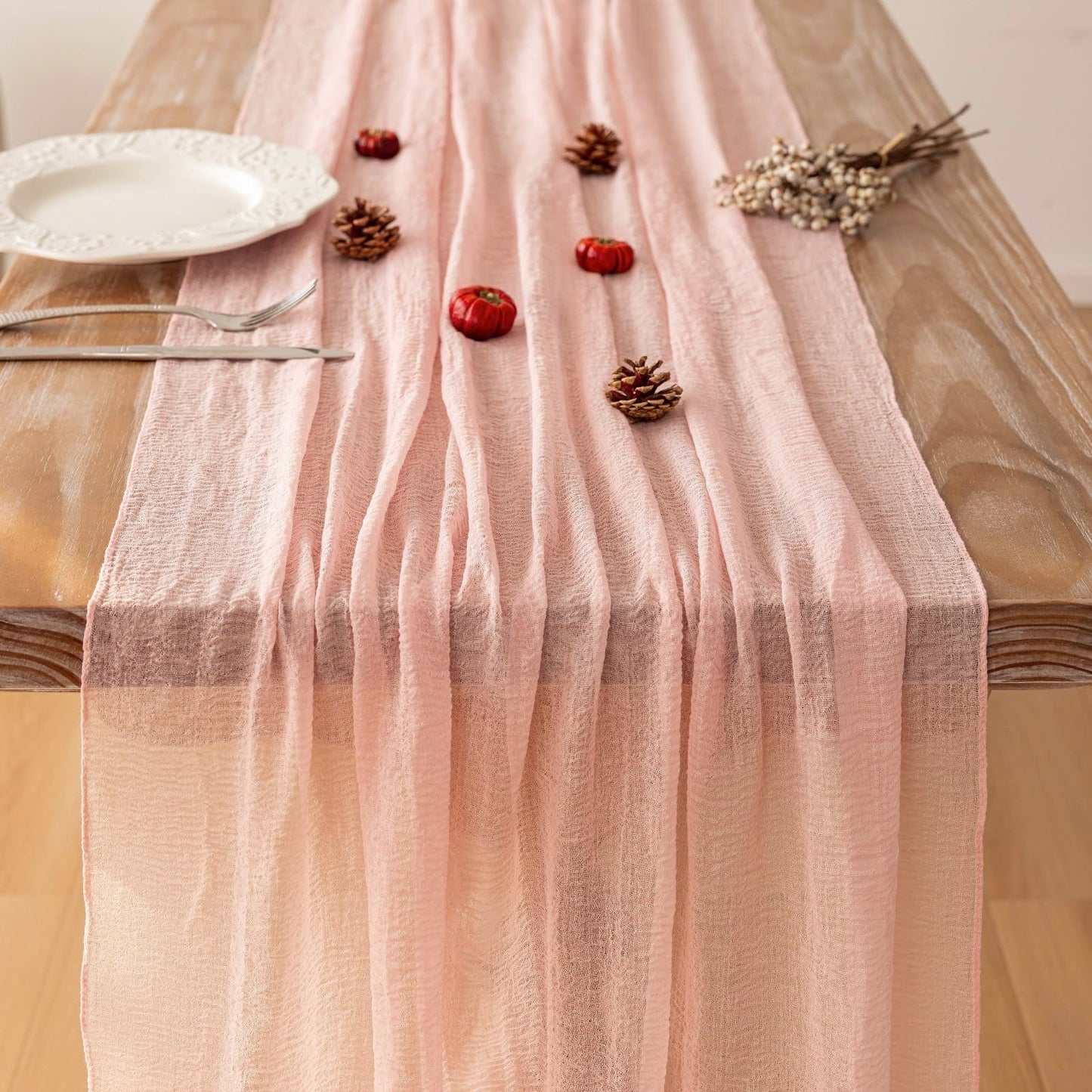Keketoarrange 10pcs Pink Valentines Decor Table Runner Cheese Cloth Rustic Gauze Cheesecloth Table Runner 120 Inch 10 FT for Wedding Baby Bridal Shower Sheer Boho Spring Home Tea Party Decorations