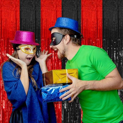 5 Pack Black and Red Backdrop Party Decorations Tinsel Curtain Halloween Party Streamer Foil Fringe Birthday Decorations Photo Booth Fancy Ball Christmas New Year Graduation Party Decor Decor