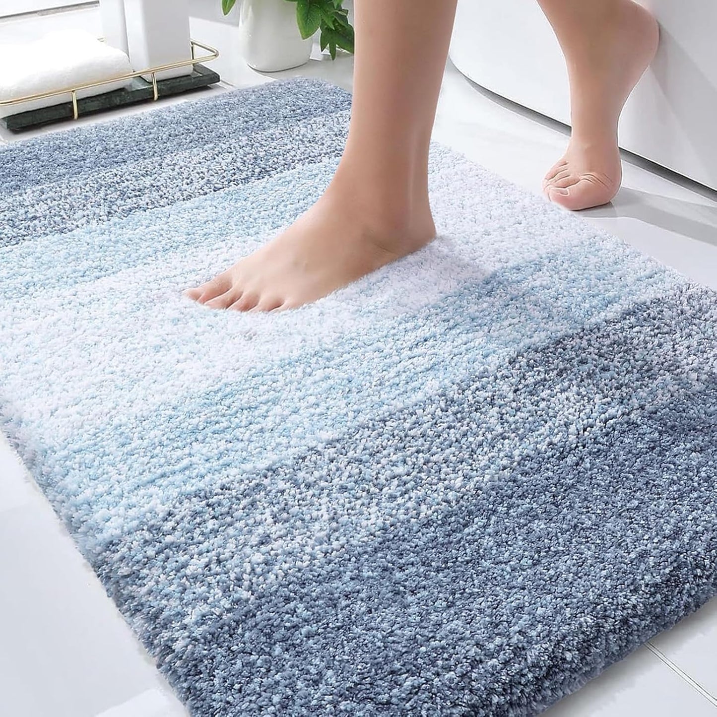 OLANLY Bathroom Rug Mat - Extra Soft & Absorbent Microfiber | Non-Slip Plush Shaggy Design, 30x20 Blue