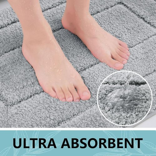 Buganda Bathroom Rugs - Soft, Absorbent Microfiber Non-Slip Shaggy Bath Mat | 24" x 16", Grey
