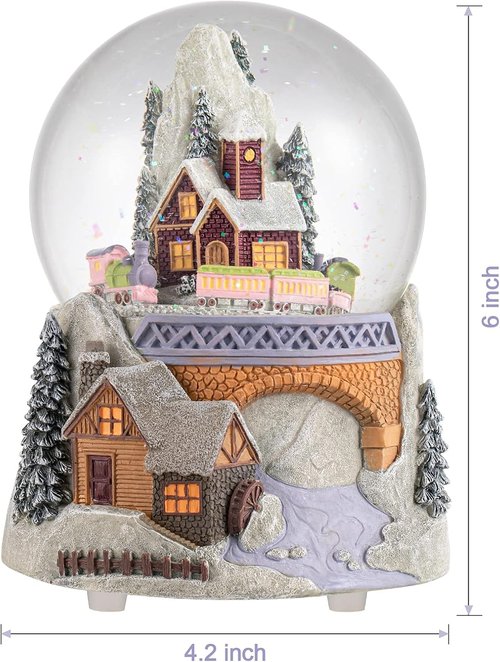 Castle Snowy House Snow Globe - Color Changing Lighting with Revolving Train | Winter Wonderland Theme