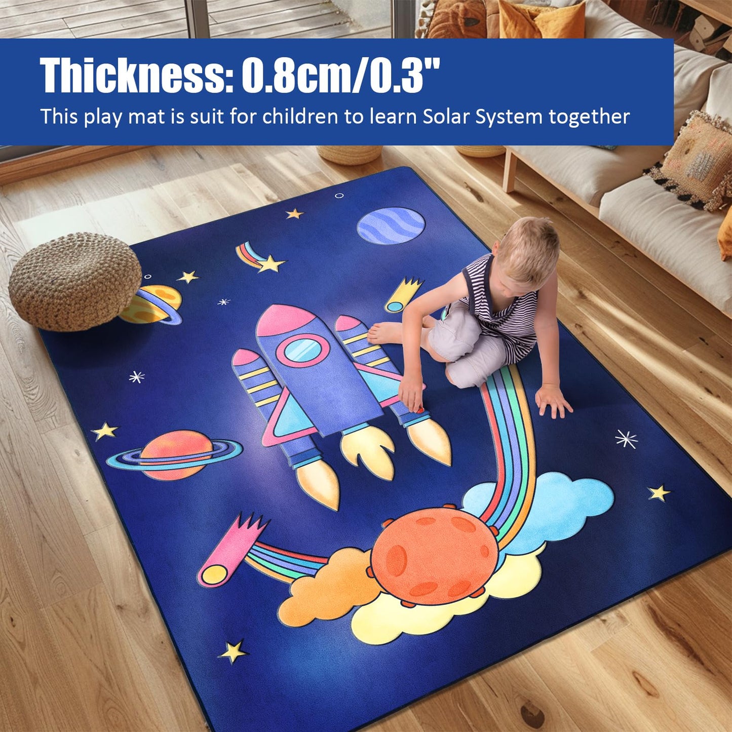 Space Rockets Rug for Kids Room Solar System Area Rugs for Boys Bedroom Kids Rugs for Playroom Space Planet Theme Rug Living Room Dining Room Decor 48x72 inch