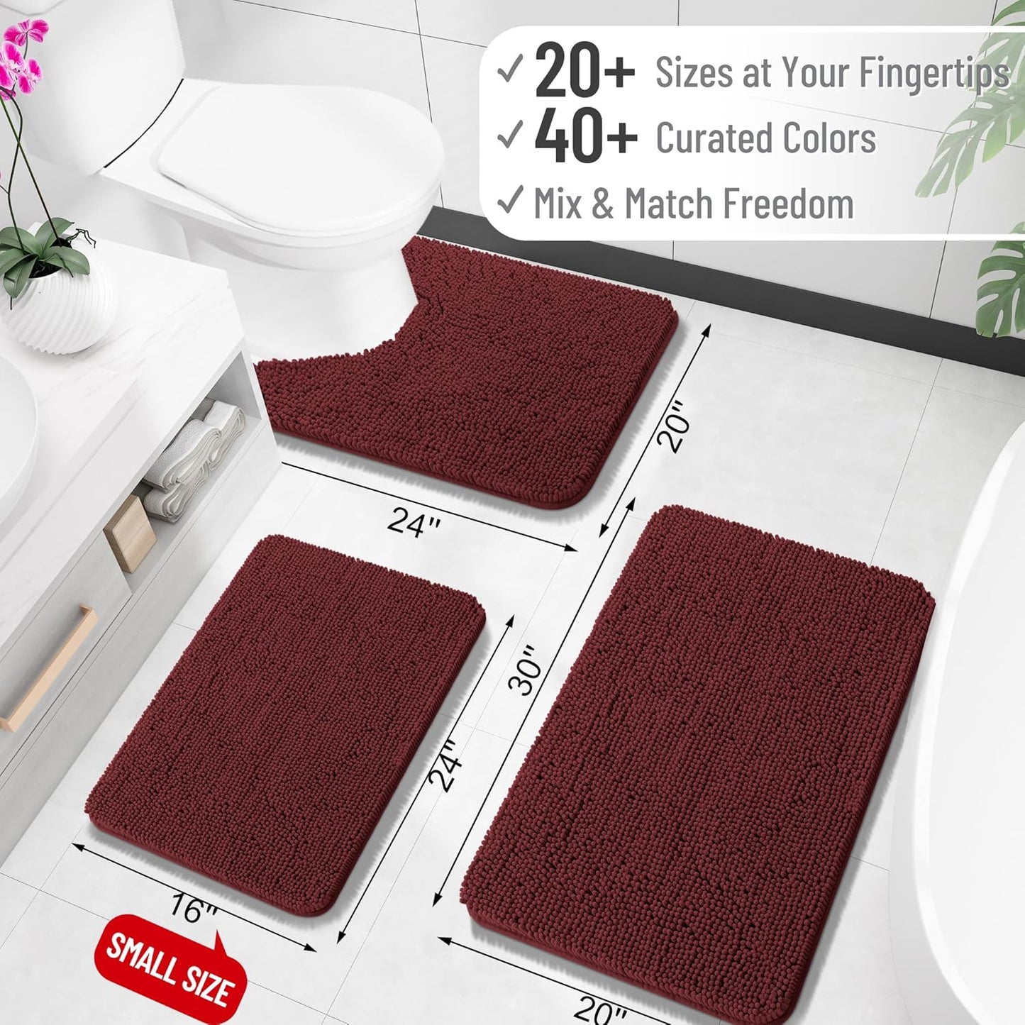 OLANLY Bathroom Runner Rugs - Soft Absorbent Chenille Bath Mats | Quick-Dry Rubber Backing, 47x20, Andorra Red-Brown