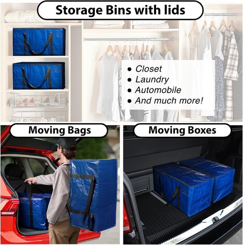 ClearSpace Heavy Duty Moving Bags - Large Storage Bags with Backpack Straps & Zippers | 8 Pack for Moving & Travel