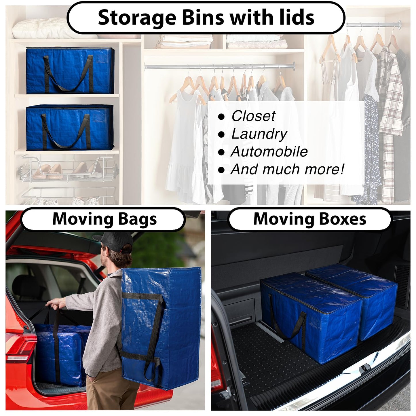 ClearSpace Heavy Duty Moving Bags - Water Resistant Storage Bags or Storage Bins with Lids and Moving Supplies - Large Moving Boxes for College Dorm, Travel, Closet Organization - 6 Pack