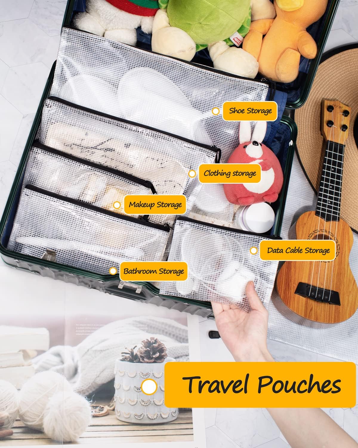 SUNEE Mesh Zipper Pouches - Water-Resistant Organizing Bags | 21 Packs in Black for School & Office Supplies
