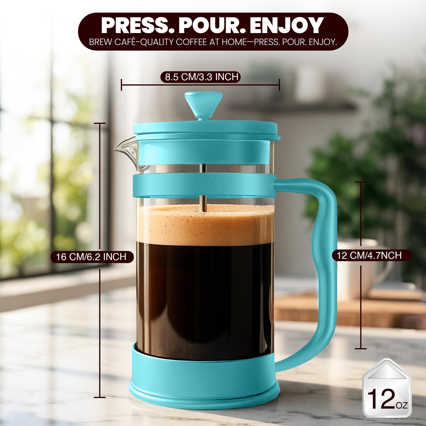 Utopia Kitchen 12 Ounce 0.35 Liter French Press Coffee Maker, Tea Maker, Travel Coffee Presses, Heat Resistant Thickened Borosilicate Coffee Pot for Camping Travel Gifts, Gold Pack of 1
