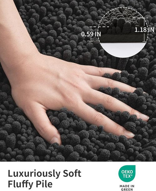ILANGO Bathroom Rugs - Extra Soft Chenille Bath Mat | Dark Grey 24x17, Non-Slip & Machine Washable