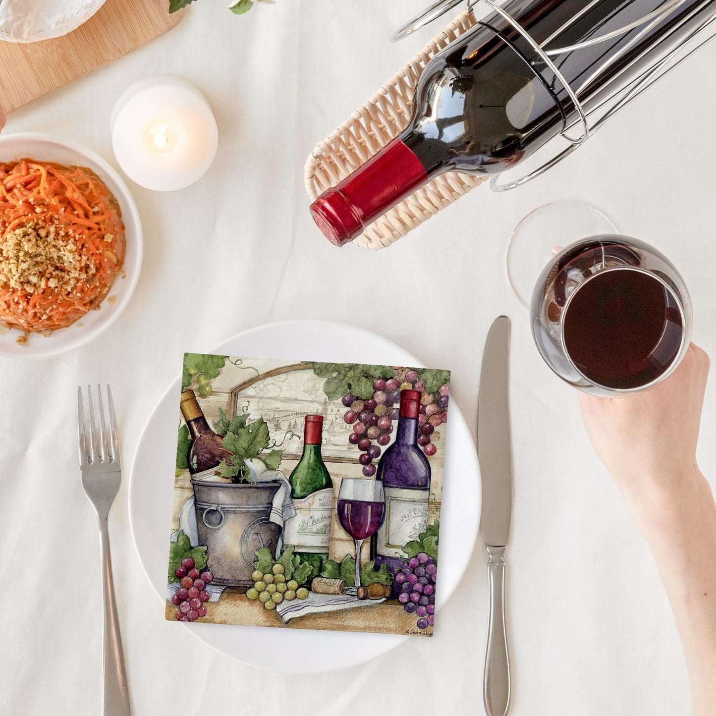 JarThenaAMCS 100Pcs Paper Napkins Vintage Red Wine Glass Disposable Luncheon Napkin Grapes Vineyard Dessert Dinner Hand Napkin for Drinks Theme Party Supplies
