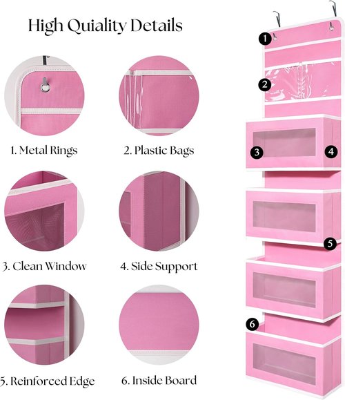 Giraffe Creation Over Door Organizer - 4 Large Capacity Pockets for Closet, Bathroom & Nursery | Pink