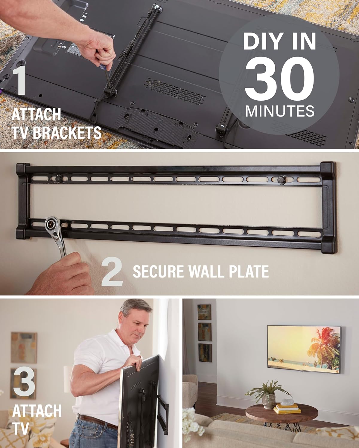 SANUS Low Profile TV Wall Mount | Universal Fixed Bracket for 40" to 80" TVs - Slim 1” Design - Easy 3-Step Installation