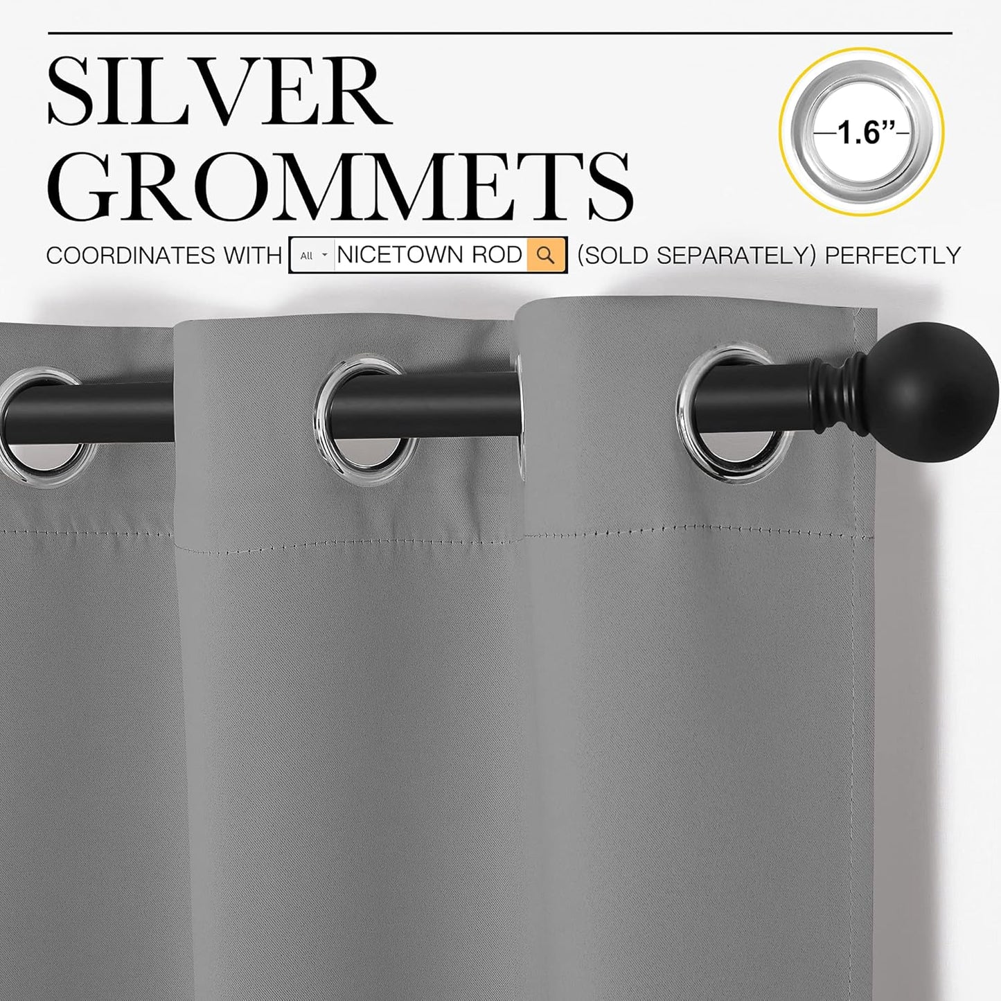 NICETOWN Silver Grey Thermal Insulated Blackout Curtains - Kids Window Drapes, 2 Panels (W42 x L63-Inch)