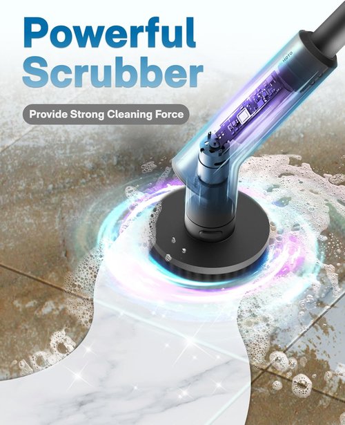 HOTO Cordless Electric Spin Scrubber - Waterproof Bathroom Cleaning Brush with 6 Brush Heads & Long Handle
