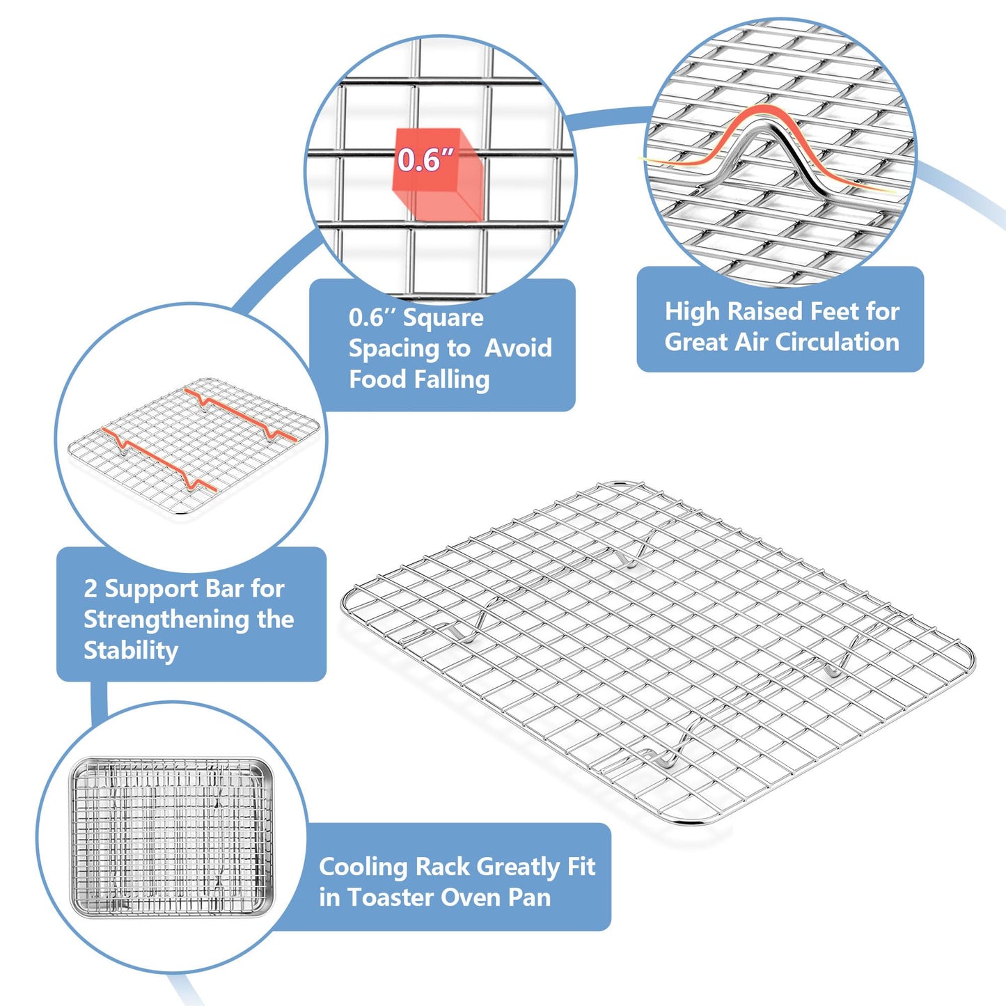 TeamFar Toaster Oven Pan with Cooling Rack, Stainless Steel Mini Baking Tray for Compact Toaster Oven, 9 Inch, Corrugated Bottom & Grid Mesh, Healthy & Heavy-Duty, 1 Pan + 1 Rack